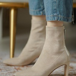 Pointed-Toe Split-Joint Zipper Sock Boots Boots
