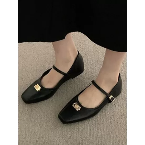Lace-Up Shallow Cut Split-Joint Square-Toe Flat Shoes Lace-Up Shallow Cut Split-Joint Square-Toe Flat Shoes