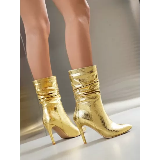 Pleated Snakeskin Printed Solid Color Split-Joint Pumps Boots Pleated Snakeskin Printed Solid Color Split-Joint Pumps Boots