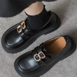 Round-Toe Split-Joint Platform Shoes Loafers