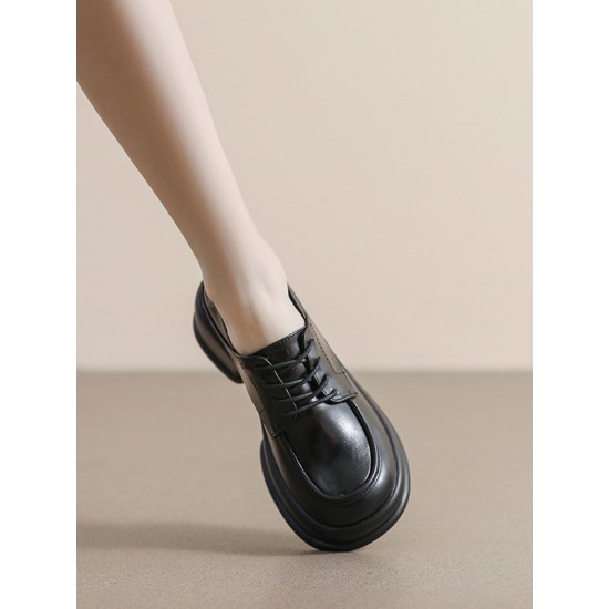 Lace-Up Round-Toe Split-Joint Loafers Lace-Up Round-Toe Split-Joint Loafers