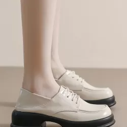 Lace-Up Round-Toe Split-Joint Loafers