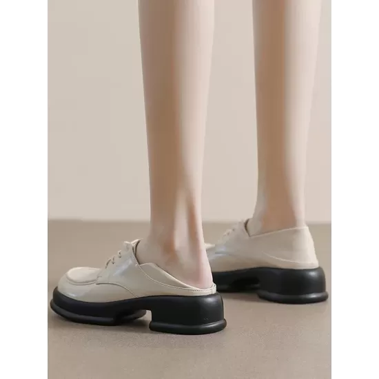 Lace-Up Round-Toe Split-Joint Loafers Lace-Up Round-Toe Split-Joint Loafers