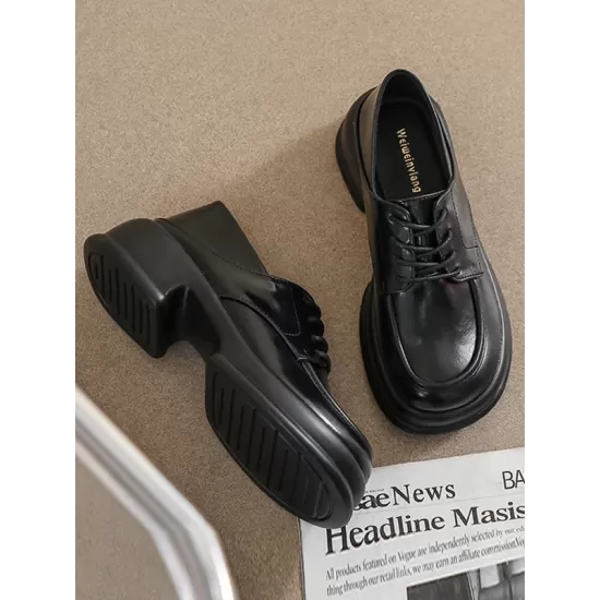 Lace-Up Round-Toe Split-Joint Loafers Lace-Up Round-Toe Split-Joint Loafers
