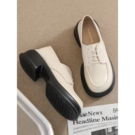 Lace-Up Round-Toe Split-Joint Loafers Lace-Up Round-Toe Split-Joint Loafers