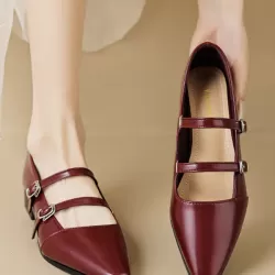 Pointed-Toe Shallow Cut Split-Joint Flat Shoes