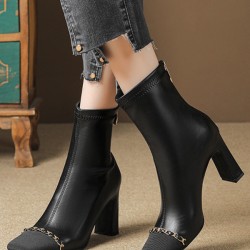 Chains Split-Joint Square-Toe Pumps Boots