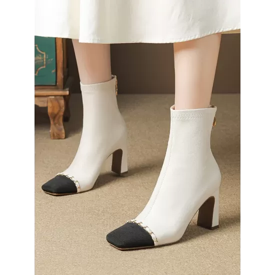 Chains Split-Joint Square-Toe Pumps Boots Chains Split-Joint Square-Toe Pumps Boots
