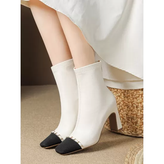 Chains Split-Joint Square-Toe Pumps Boots Chains Split-Joint Square-Toe Pumps Boots