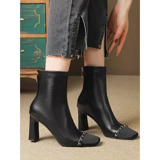 Chains Split-Joint Square-Toe Pumps Boots Chains Split-Joint Square-Toe Pumps Boots