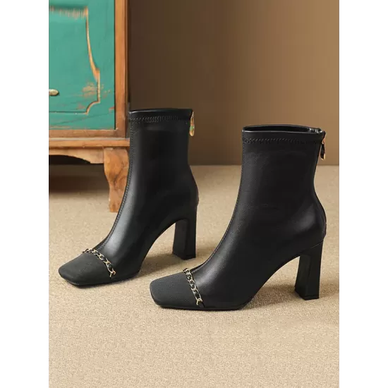 Chains Split-Joint Square-Toe Pumps Boots Chains Split-Joint Square-Toe Pumps Boots