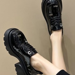 Lace-Up Round-Toe Split-Joint Platform Shoes Loafers