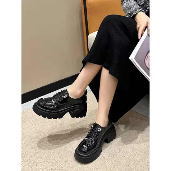 Lace-Up Round-Toe Split-Joint Platform Shoes Loafers Lace-Up Round-Toe Split-Joint Platform Shoes Loafers