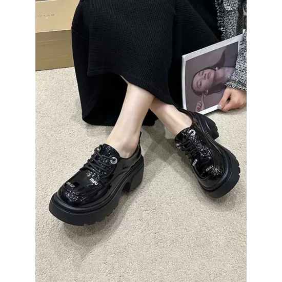 Lace-Up Round-Toe Split-Joint Platform Shoes Loafers Lace-Up Round-Toe Split-Joint Platform Shoes Loafers