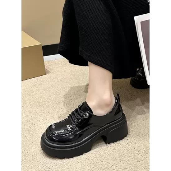 Lace-Up Round-Toe Split-Joint Platform Shoes Loafers Lace-Up Round-Toe Split-Joint Platform Shoes Loafers