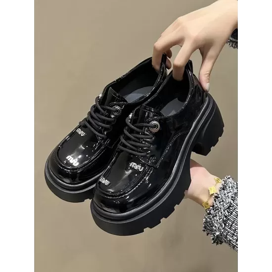 Lace-Up Round-Toe Split-Joint Platform Shoes Loafers Lace-Up Round-Toe Split-Joint Platform Shoes Loafers