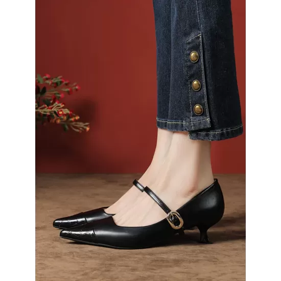 Lace-Up Pointed-Toe Shallow Cut Split-Joint Pumps Lace-Up Pointed-Toe Shallow Cut Split-Joint Pumps