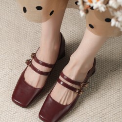 Lace-Up Shallow Cut Square-Toe Pumps