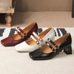 Lace-Up Shallow Cut Square-Toe Pumps