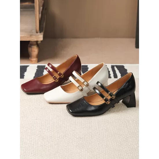 Lace-Up Shallow Cut Square-Toe Pumps Lace-Up Shallow Cut Square-Toe Pumps