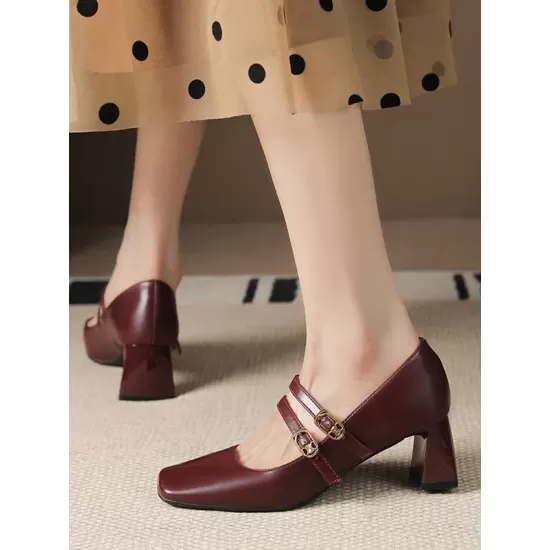 Lace-Up Shallow Cut Square-Toe Pumps Lace-Up Shallow Cut Square-Toe Pumps