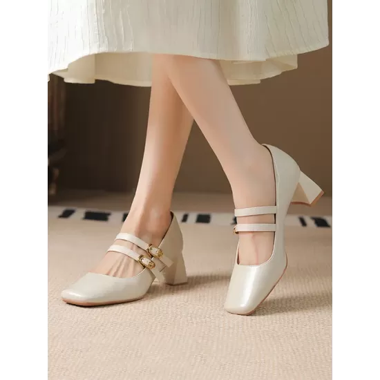 Lace-Up Shallow Cut Square-Toe Pumps Lace-Up Shallow Cut Square-Toe Pumps