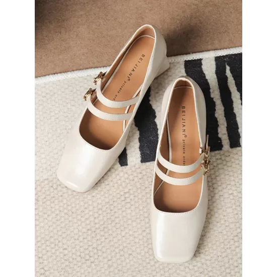 Lace-Up Shallow Cut Square-Toe Pumps Lace-Up Shallow Cut Square-Toe Pumps