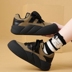 Lace-Up Round-Toe Split-Joint Flat Shoes