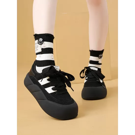 Lace-Up Round-Toe Split-Joint Flat Shoes Lace-Up Round-Toe Split-Joint Flat Shoes