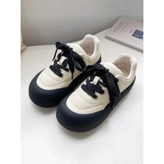 Lace-Up Round-Toe Split-Joint Flat Shoes Lace-Up Round-Toe Split-Joint Flat Shoes