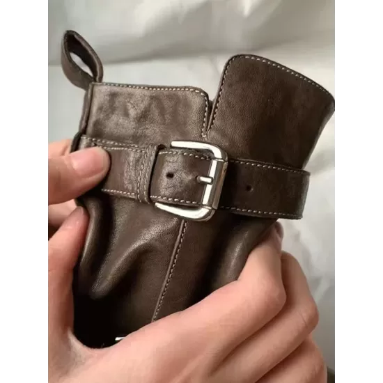 Belt Buckle Round-Toe Split-Joint Zipper Boots Belt Buckle Round-Toe Split-Joint Zipper Boots