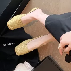 Open Toe Split-Joint Square-Toe Woven Slippers&Mules