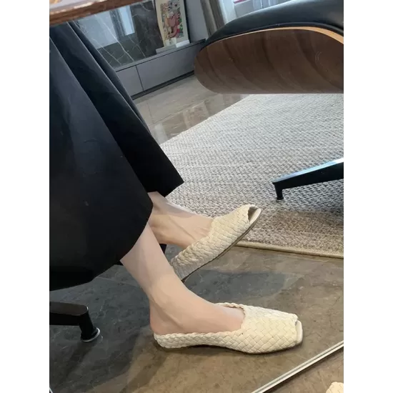Open Toe Split-Joint Square-Toe Woven Slippers&Mules Open Toe Split-Joint Square-Toe Woven Slippers&Mules