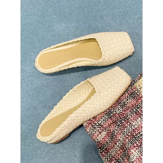 Open Toe Split-Joint Square-Toe Woven Slippers&Mules Open Toe Split-Joint Square-Toe Woven Slippers&Mules
