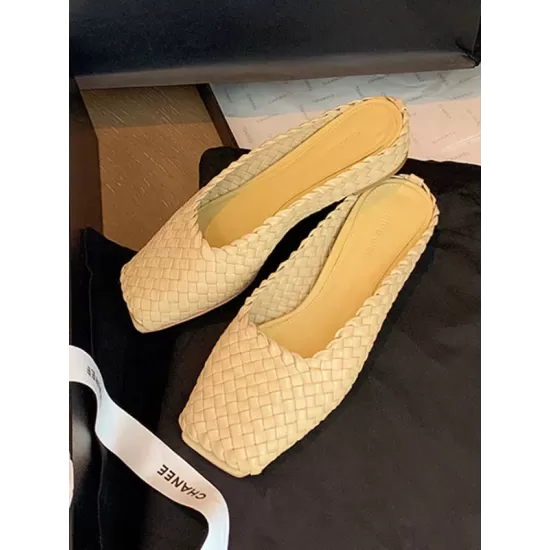 Open Toe Split-Joint Square-Toe Woven Slippers&Mules Open Toe Split-Joint Square-Toe Woven Slippers&Mules