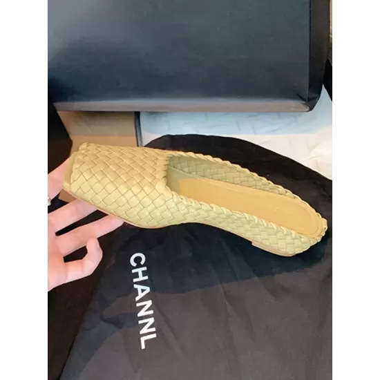 Open Toe Split-Joint Square-Toe Woven Slippers&Mules Open Toe Split-Joint Square-Toe Woven Slippers&Mules