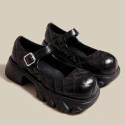 Rhombic Round-Toe Shallow Cut Split-Joint Platform Shoes