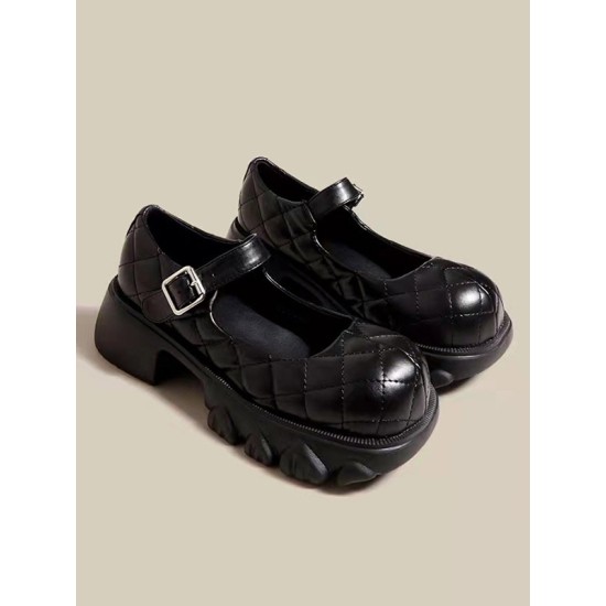 Rhombic Round-Toe Shallow Cut Split-Joint Platform Shoes Rhombic Round-Toe Shallow Cut Split-Joint Platform Shoes
