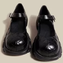 Rhombic Round-Toe Shallow Cut Split-Joint Platform Shoes