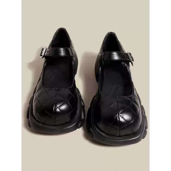 Rhombic Round-Toe Shallow Cut Split-Joint Platform Shoes Rhombic Round-Toe Shallow Cut Split-Joint Platform Shoes