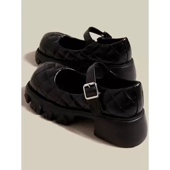 Rhombic Round-Toe Shallow Cut Split-Joint Platform Shoes Rhombic Round-Toe Shallow Cut Split-Joint Platform Shoes
