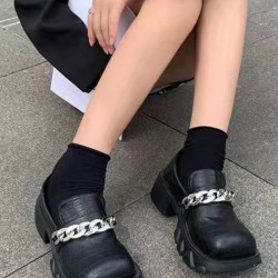 Chains Pleated Split-Joint Square-Toe Platform Shoes Mary Janes
