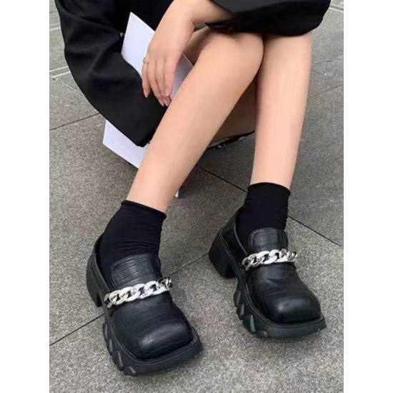 Chains Pleated Split-Joint Square-Toe Platform Shoes Mary Janes Chains Pleated Split-Joint Square-Toe Platform Shoes Mary Janes