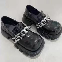 Chains Pleated Split-Joint Square-Toe Platform Shoes Mary Janes