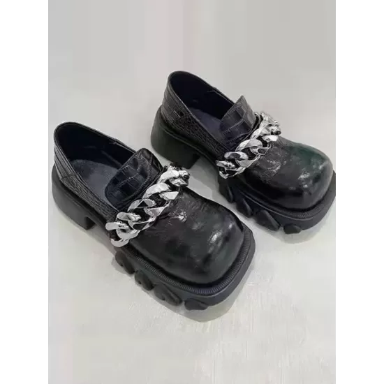 Chains Pleated Split-Joint Square-Toe Platform Shoes Mary Janes Chains Pleated Split-Joint Square-Toe Platform Shoes Mary Janes