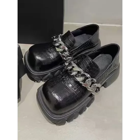 Chains Pleated Split-Joint Square-Toe Platform Shoes Mary Janes Chains Pleated Split-Joint Square-Toe Platform Shoes Mary Janes