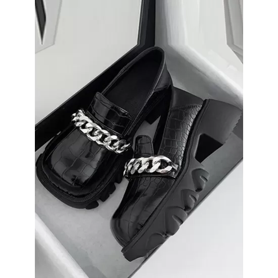 Chains Pleated Split-Joint Square-Toe Platform Shoes Mary Janes Chains Pleated Split-Joint Square-Toe Platform Shoes Mary Janes