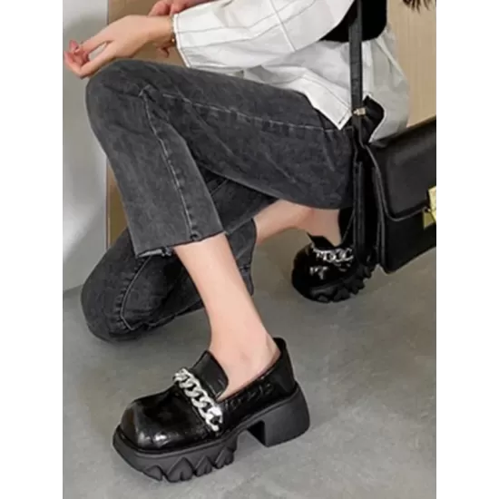 Chains Pleated Split-Joint Square-Toe Platform Shoes Mary Janes Chains Pleated Split-Joint Square-Toe Platform Shoes Mary Janes