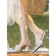 Pleated Pointed-Toe Split-Joint Sling Shoes Sandals Pleated Pointed-Toe Split-Joint Sling Shoes Sandals