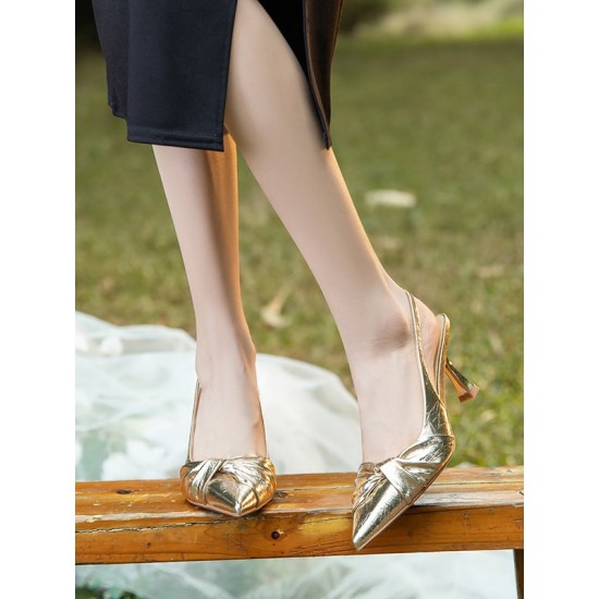 Pleated Pointed-Toe Split-Joint Sling Shoes Sandals Pleated Pointed-Toe Split-Joint Sling Shoes Sandals